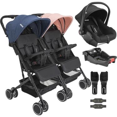 Imagem de Carrinho Kiddo Gemeos com Bebe Conforto Colinho Base Mascote Casal