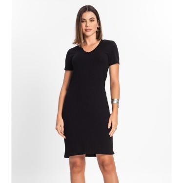 Imagem de Vestido Feminino Em Ribana Canelada Rovitex Preto-Feminino