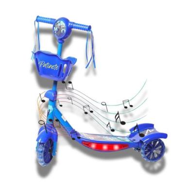 Imagem de Patinete Infantil Com Luzes E Música De 3 Rodas Azul E Rosa Para Crian