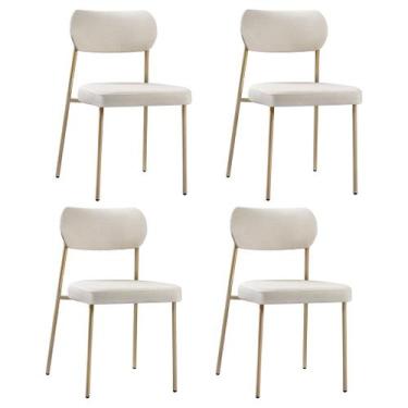 Imagem de Kit 04 Cadeiras Sala de Jantar Lavínia Estofada Base Champagne Linho B
