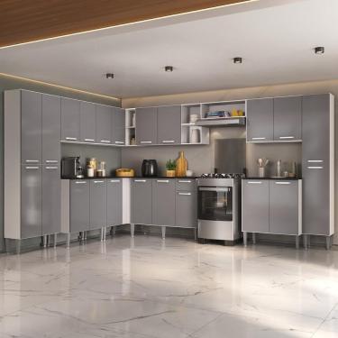 Imagem de Armário Cozinha Modulada Completa De Canto 534cm Pequim Pop Multimóveis Mp3771 Branco-lacca Fumê
