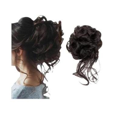 Imagem de Peruca De Coque Sintético Preto E Marrom Para Mulheres Com Elástico De
