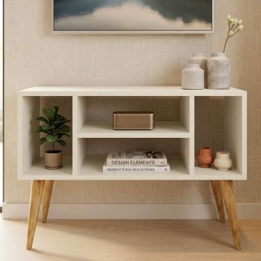 Imagem de Rack Para Tv Off White Home Com 4 Nichos Pés Em Madeira