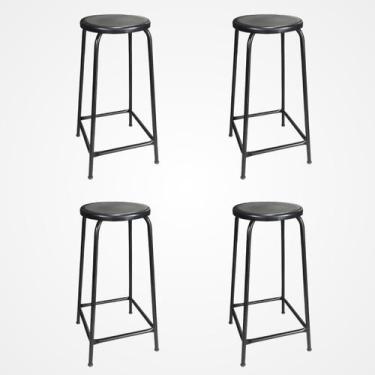 Imagem de KIT 4 Banco de Metal Assento Plástico Preto Altura 55cm Empilhável par
