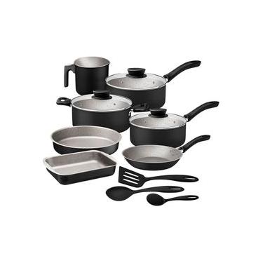 Imagem de Jogo de Panelas Tramontina Linz 10 Peças Starflon Max Tampas de Vidro Preto