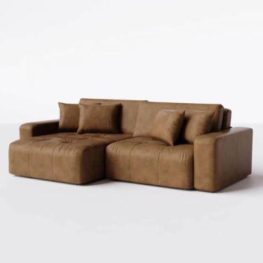 Imagem de Sofá Cama Luxo Estocolmo Sem Caixa 2,56m em Couro - Home Mobily, Nozes