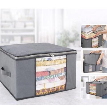 Imagem de Caixa Organizadora Dobravel Saco Organizaodr Grande Edredom Guarda Roupas Ziper Alça Multiuso Closet Cobertor Brinquedo