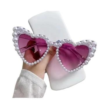 Imagem de Óculos De Sol Femininos Com Armação Grande Em Formato De Coração E Pér