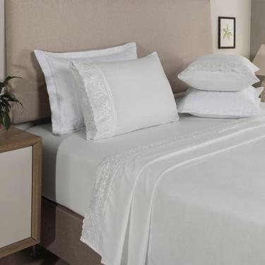 Imagem de Jogo de Lençol Queen 4 peças 300 Fios Bordado Turim Percal - Bem Casa,