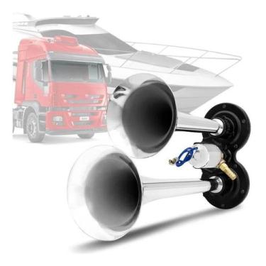 Imagem de Buzina Eletropneumática Vetor Auto Para Caminhão 2 Cornetas Cromadas 1