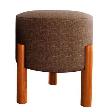 Imagem de Puff redondo charmy com pés palito marrom linho - PC MOVEIS