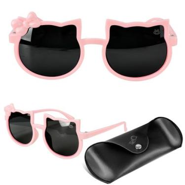 Imagem de Oculos Sol Infantil Rosa Gatinho Case Protecao UV Vintage qualidade pr