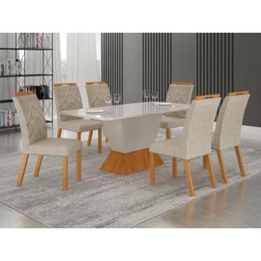 Imagem de Conjunto Sala de Jantar Larissa 1,80m tampo copo off com 6 Cadeiras - 