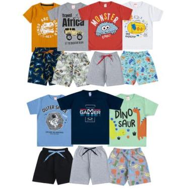 Imagem de Kit 12 PEÇAS Conjuntos Roupa Masculina Infantil 6 Camisas e 6 Bermudas