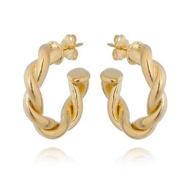 Imagem de Brinco Banhado a Ouro 18k Argola Trançada Pequeno - Carolina Alcaide