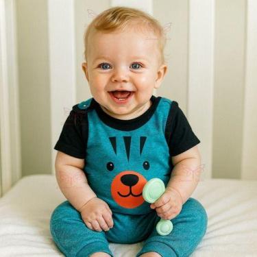 Imagem de Conjunto Macacão + Camisa Jardineira Urso Bebe Menino Vira Pé Temático