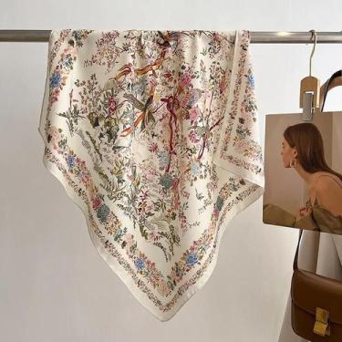 Imagem de Bandana de Algodão Floral 70cm - Lenço Quadrado para Mulheres e Menina