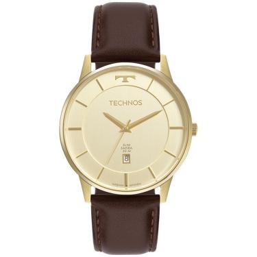 Imagem de Relógio de Pulso Masculino GM10YU-0D Analógico com Pulseira de Couro Slim Dourado Technos