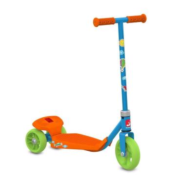 Imagem de Patinete Infantil Meu Primeiro Azul e Laranja 3 Rodas 50kg para Crianças Brinquedos Bandeirante