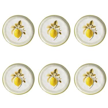 Imagem de Conjunto de Pratos de Sobremesa Bio Lemon 6 Peças Cerâmica Stoneware Estampado Porto Brasil