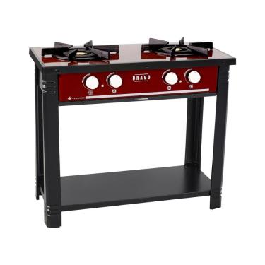 Imagem de Fogão Industrial Baixa Pressão Gás Bravo BR2B VR 2 Bocas Esmaltado Vermelho Metalúrgica Venâncio