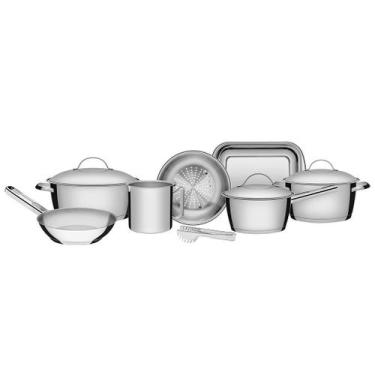 Imagem de Jogo de Panelas Tramontina Aço Inox Fundo Triplo Allegra 7 Peças + Peg