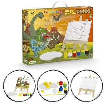 Imagem de Kit Pintura Infantil Tela, Cavalete e Tintas Dinossauros MDF - Junges