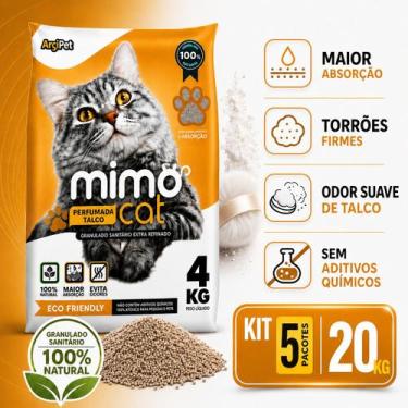 Imagem de Kit 5 areia granulado sanitário mimocat talco 20kg