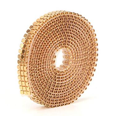 Imagem de Mootea 1,5 m, 3 fileiras Hotfix de fita de strass de malha de alumínio para costura acessórios de vestuário (1 cm, 3 linhas-dourado)