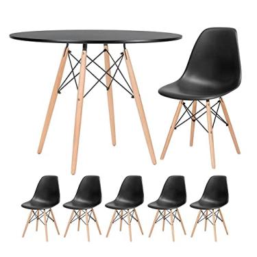 Imagem de Loft7, Kit - Mesa redonda Eames 100 cm preto + 5 cadeiras Eiffel Dsw Preto