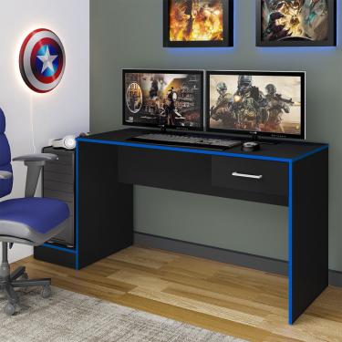 Imagem de Escrivaninha Artely Gamer Espaçosa Com Uma Gaveta - Preto com Azul