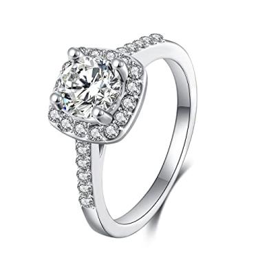 Imagem de Anel de noivado de prata esterlina 925 com corações e flechas de 1,5 quilate, zircônia cúbica redonda, anel de compromisso de casamento e aniversário, Prata esterlina 925, Zircônia cúbica,