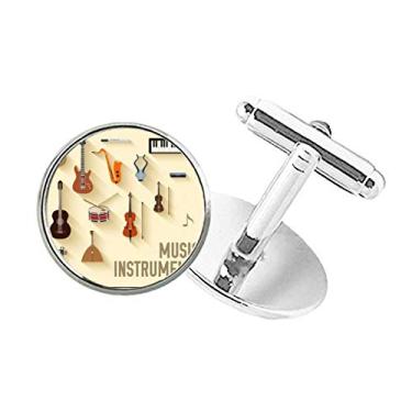 Imagem de DIYthinker Abotoaduras de botão redondo com estampa de combinação de instrumentos musicais