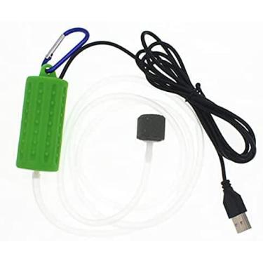 Imagem de Bomba de ar de aquário silenciosa – pedra de ar e mangueira incluídas – baixa utilização de energia – Bomba de ar USB (verde)