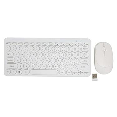 Imagem de Combinação de teclado e mouse sem fio, 2,4 ghz 78 teclas retrô redondo teclado silencioso e mouse ergonômico com receptor USB compatível com desktops/laptops para escritório comercial(Branco)