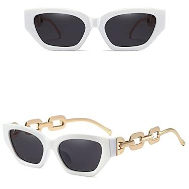 Imagem de Óculos de Sol Vintage Olho de Gato Feminino Pequenos Óculos de Sol com Corrente de Metal Óculos Elegantes Moda Moda Tons Preto, Cinza Branco, Outros