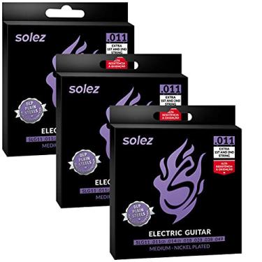 Imagem de Kit 3 Jogo De Cordas Para Guitarra Solez 011 Protecao Dupla