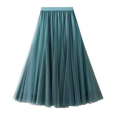 Imagem de NJNJGO Saia maxi feminina em camadas, cintura elástica saia tutu tule saia plissada anágua, Verde A, One Size
