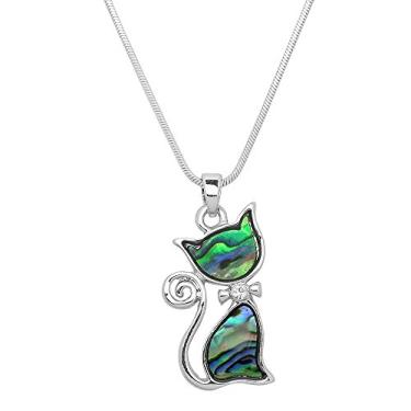 Imagem de Colar com pingente de gato Falari com strass e cristal de r dio altamente polido Branco