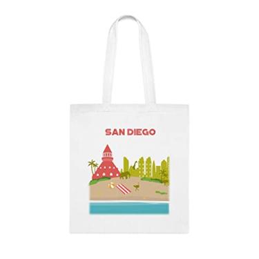Imagem de San Diego, San Diego, sacola de presente San Diego, bolsa de ombro San Diego, sacolas reutilizáveis San Diego, ideia de presente de cesta de Natal de aniversário, presente para ela, presente para ele, bolsa feminina, Branco