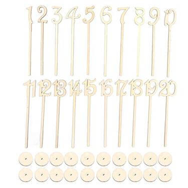 Imagem de 20 conjuntos de sinais de mesa de madeira, números de mesa de casamento de madeira com base de suporte diy peças centrais de mesa de casamento penduradas fatia de madeira para casa