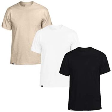 Imagem de Kit com 3 Camisetas Básicas Masculinas Slim Tee T-Shirt – Preto - Branco - Bege – M