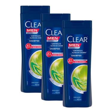 Imagem de Shampoo Clear Men Controle E Alívio Da Coceira 400ml  Kit Com Três Uni