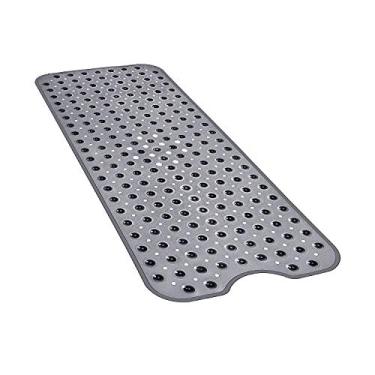 Imagem de Tapete de banheiro para banheira YINENN 101,6 x 40,6 cm, antiderrapante e sem látex, tapete de banheira com ventosas, tapetes de banheiro laváveis na máquina com orifícios de drenagem (luz clara preta)