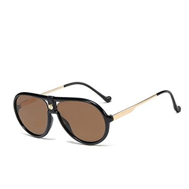 Imagem de Óculos de sol femininos vintage clássico designer de armação grande fivela de couro lente gradiente óculos de sol para homens óculos uv400, chá preto c5, tamanho único