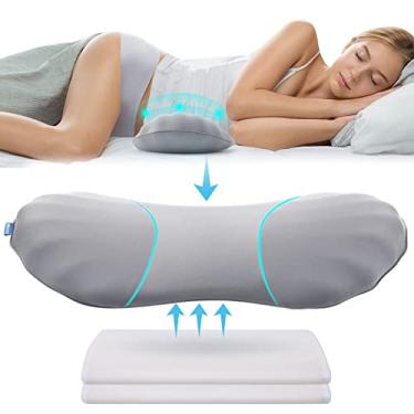 Imagem de RESTCLOUD Almofada de suporte lombar ajustável para dormir com espuma viscoelástica para alívio da dor nas costas e dormir, almofada de suporte lombar para cama e cadeira com 2 almofadas de inserção