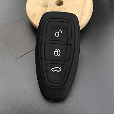Imagem de YJADHU Capa de silicone para chave de carro de substituição com 3 botões protetor de chave, adequado para Ford Mondeo Focus Fiesta Kuga C-Max S-Max MK3, preta