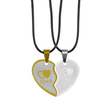 Imagem de CNBPIC Colar Costura Casal 3.5 * 3Cm Pingente de Aço Inoxidável 50Cm Corrente Joias Presente