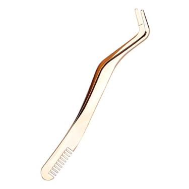 Imagem de predolo Pinças ergonômicas para cílios curvados, com de sobrancelha portátil DIY acessórios de extensão de cílios postiços pinças de extensão de cílios, áureo