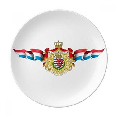Imagem de Placa de sobremesa com emblema nacional da bandeira de Luxemburgo de porcelana decorativa de 20,32 cm para jantar em casa